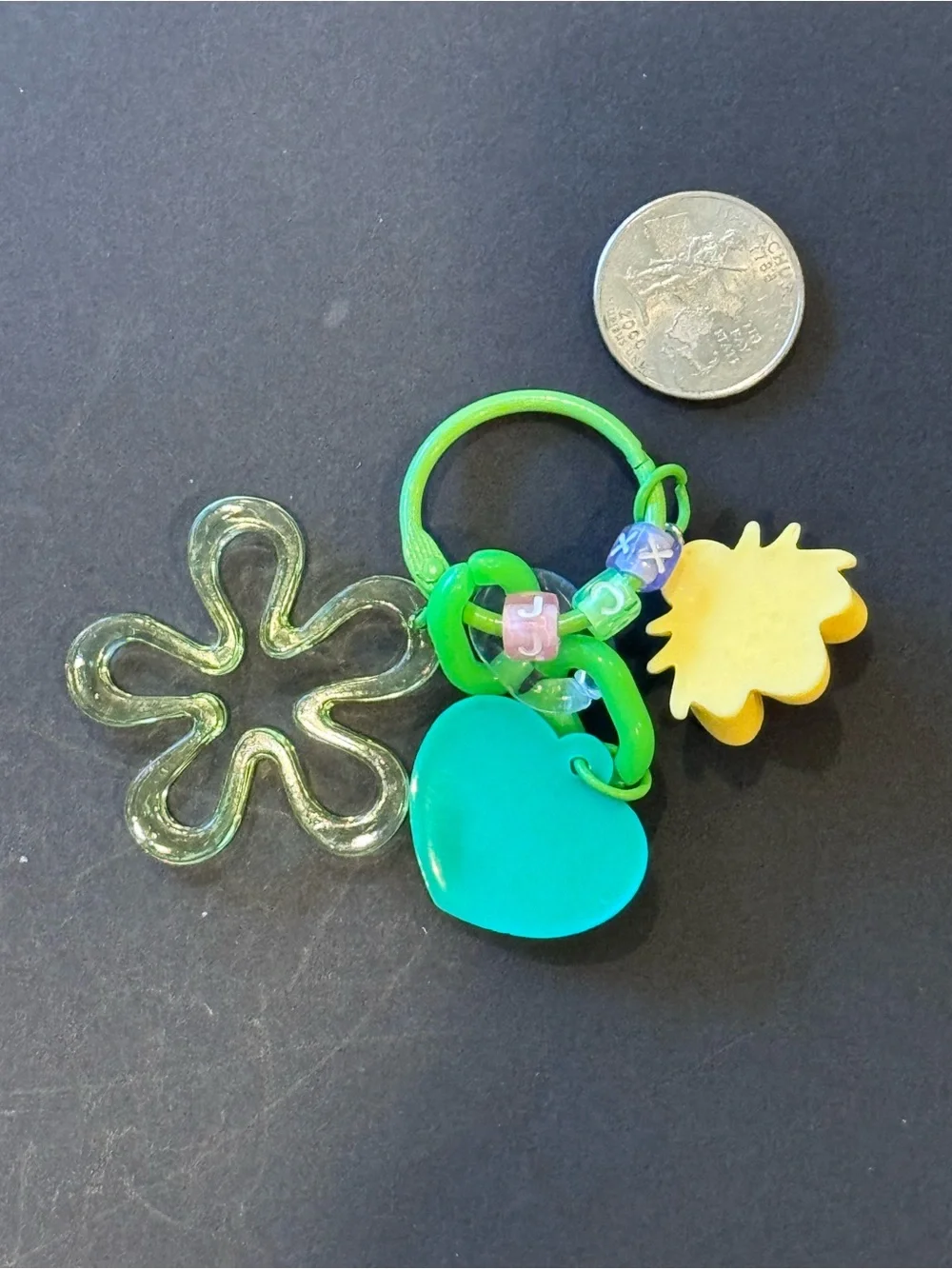 NWT Flower Bee Heart Charm Keychain Green Beaded Bag Clip in Shadow Box